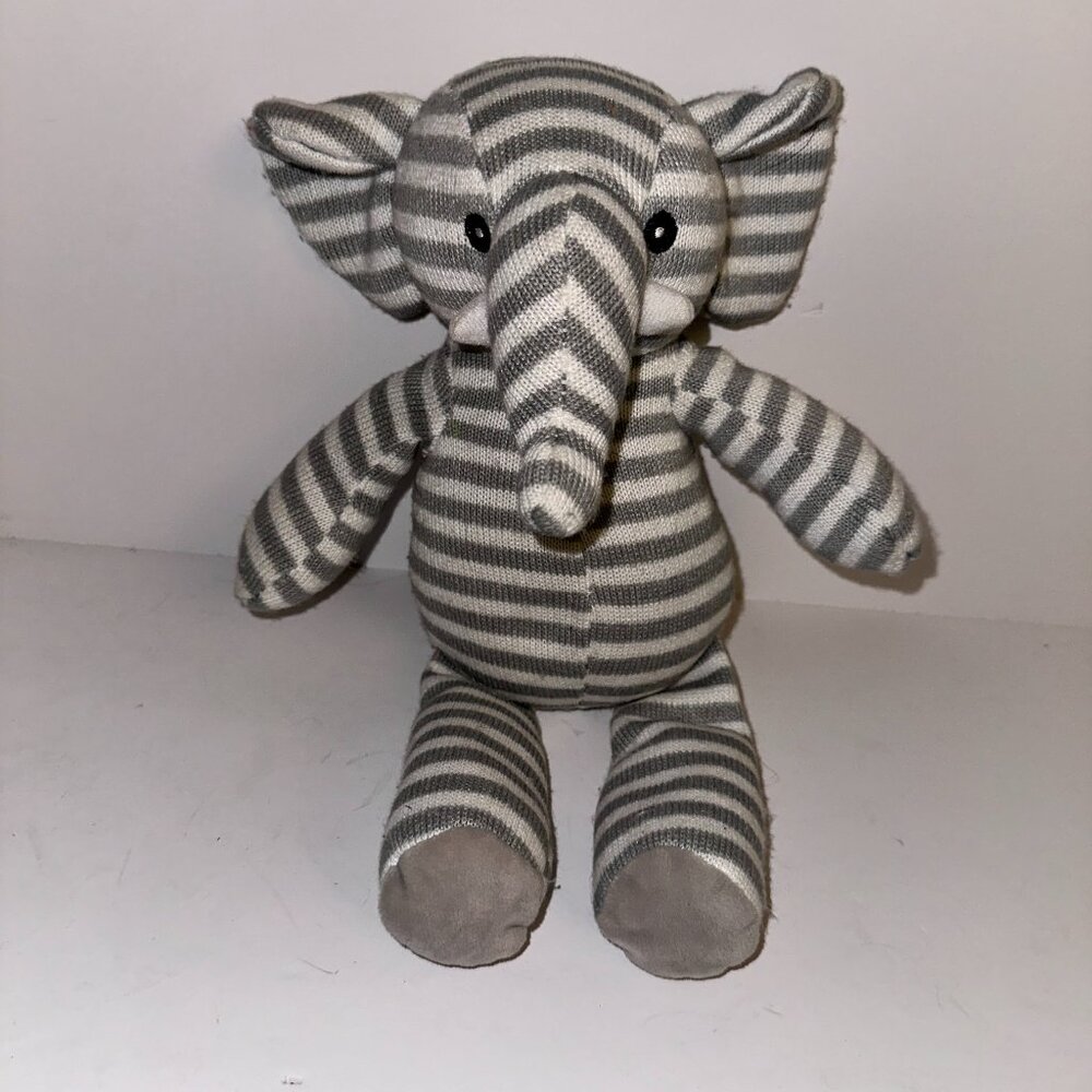 Kellytoy Gray White Stripe Sweater Plush Elephant Rattle Stuffed Animal lovey